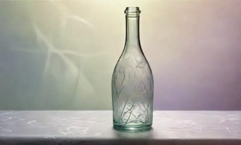La botella presenta líneas suaves y elegantes con verdes y lavanda en su interior