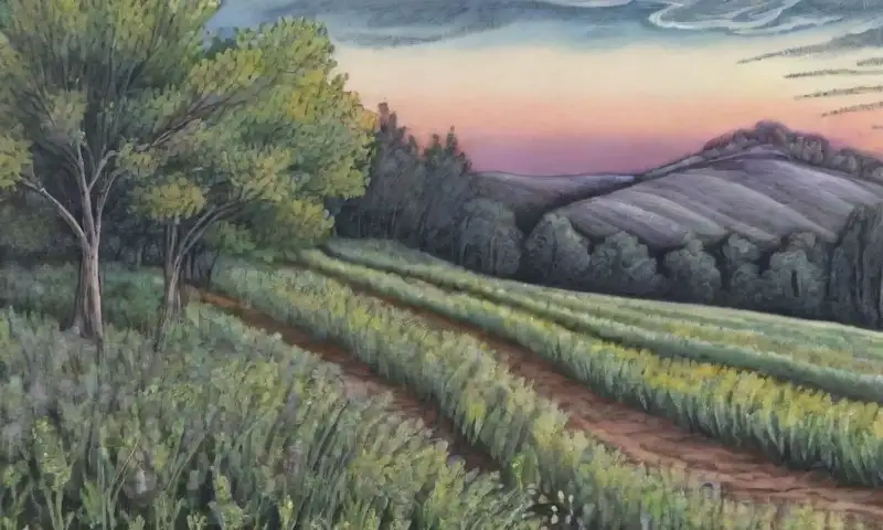 Líneas suaves y colores sutiles crean una imagen tranquila de las raíces de valeriana y su frasco