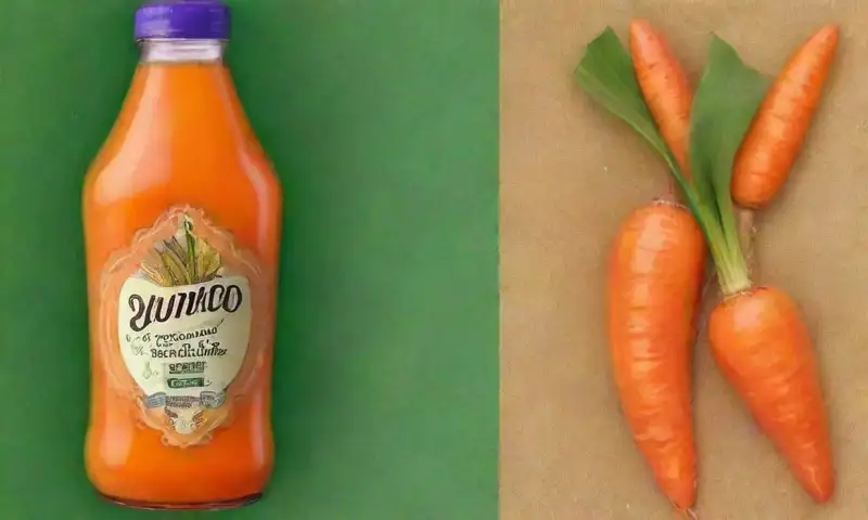Botella de jarabe de zanahoria con tonos naranjas cálidos y diseño intrincado
